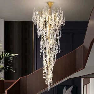 Customized Indoor Decoration Hardware LED Chandelier Glass Staircase Pendant Light