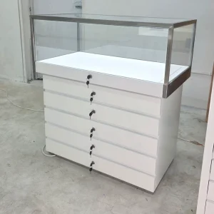 Customized Large-Capacity Low-Profile Jewelry Display Cabinet with LED Lighting Five Drawers for Separate Storage