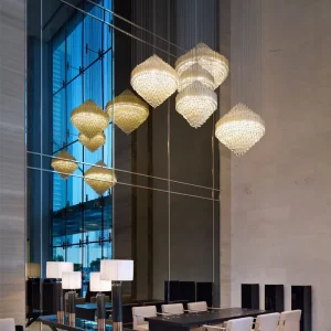 Customized Large Hotel LED Pendant Lights Remote Control Hanging Lighting for Lobby Coffee Hand Blown Glass Chandelier