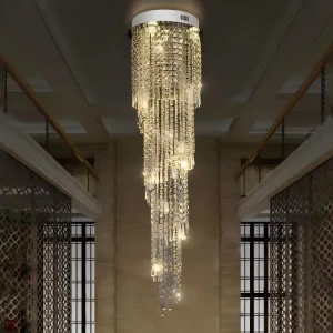 Customized Large Spiral Crystal Chandelier Contemporary Multi Layer Hanging LED Pendant Light for Hotel Lobby Grand Foyer