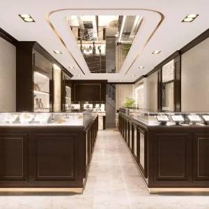 Customized Luxury Eco Friendly Heavy Duty LED Jewelry Display Showcase Retail Store Interior Design Decorative