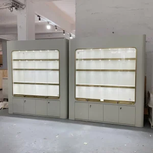 Customized Luxury Glass Jewelry Display Wall Cabinet High End LED Lighting Jewelry Showcase Retail Shop Interior Design