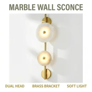 Customized Marble+Copper Double-head LED Wall Lamp Nordic Minimalist Style Ra80 for Bedroom & Living Room OEM/ODM