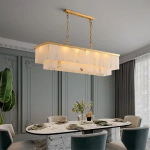 Customized Modern Design Marble Alabaster Pendant Light Ring High End Chandelier Dining Room Copper Bulb Switch