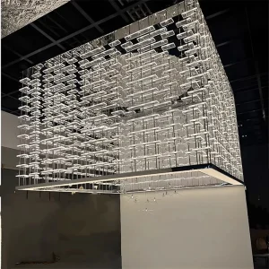 Customized Modern High End Hotel Lobby Wedding Banquet Hall Decoration Stainless Steel Acrylic Chandelier Pendant Lamp