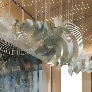 Customized Modern Large Luxury Hotel Lobby Hand Blown Glass Chandelier LED Adjustable Height Remote Control Pendant Lights
