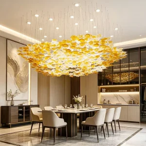 Customized Modern Maple Leaf Chandelier Large Multi shape Amber Art Hand Glass Pendant Light for Villa Hotel Lobby