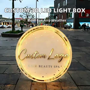 Customized Modern Style Rectangle Stainless Steel Frame 3D LED Logo Wall Mounted Hanging Light Box