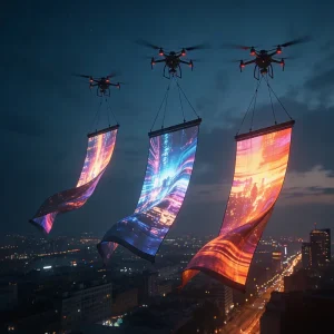 Customized Outdoor Flying LED Display LED Advertising Banners Flexible LED Screen Flying LED Display with Drone Show