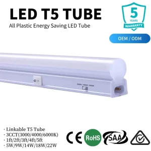 Customized Plug Linkable LED T5 Tube 3CCT Selectable 1ft 2ft 3ft 4ft Linear Integrated Light CE RoHS Factory Direct