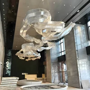 Customized Remote Control Steel Glass LED Pendant Light Chandelier for High Ceiling Hotel Home Staircase