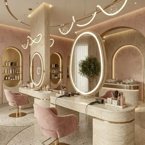 Customized Soft Texture Beauty Service Desk with LED Lighting for Hairdressing Nail Art Spa Boutique Stores