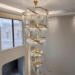 Customized Villa Stairs Spiral Pendant Light Dining Room Hotel Project Living Room Crystal Chandeliers