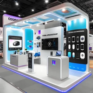 Custommade High quality Double Sided LED lit Wooden Structure Trade Booth Eco Friendly Durable for Technology Exhibitions