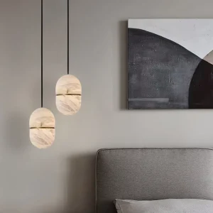 D15*H23cm Alabaster Chandelier Brass Ceiling Stone Marble Pendant Lamp Luxury Oval Chandelier for Living Room Hotel Bedroom