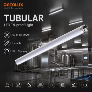 DALI Dimmable LED Tubular Weatherproof Light IP69K Vapor Proof Fixture for Food Plant