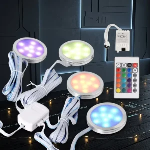 DC12V RGB Remote Control Dimmable LED 60MM Round Cabinet Sensor Light with Modern Design for Home Decoration Lighting