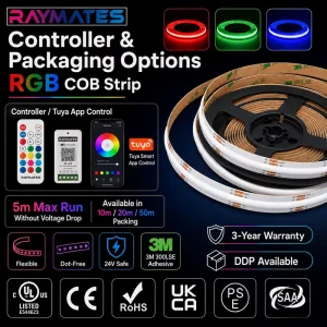 DC24V RGB Smart LED Strip 576LEDs 10MM 14W APP WiFi Control LED Light Tape Flexible Strip for Residential & Commercial Lighting