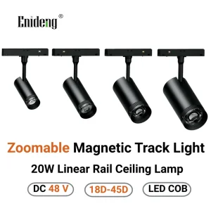 DC48V Zoomable Magnetic Track Light LED COB Showcase Spotlight 20W Linear Rail Ceiling Lamp for Museum Gallery