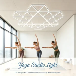 DIY Assemble Linear Geometric Yoga Studio Light 6500K Dimmable Commercial LED Ceiling Lamp for Yoga School Pilates Studio