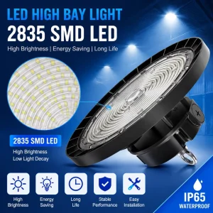 DLC ETL Listed IP65 Waterproof 150lm/W-190lm/W 100W-200W 5000K Industrial UFO High Bay Light for Warehouse