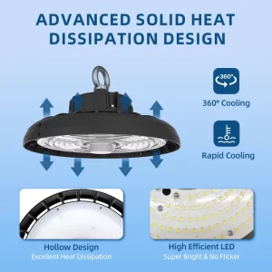 DLC Sensor LED UFO High Bay Light Industrial 100W 150W 200W Pendant Highbay Fixture for Workshop Warehouse Aluminum Body IP65