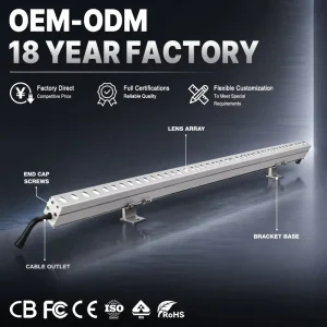 DMX512 12W 24V LED Wall Washer Light IP65 Aluminum Linear Landscape Lighting for Hotel Architectural Facade Building