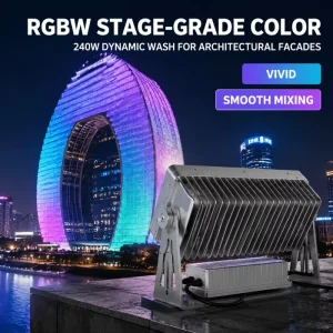DMX512 360W RGBW LED Spotlight AC85 265V IP65 Color Changing Floodlight for Railway Station Concert Hall W615P