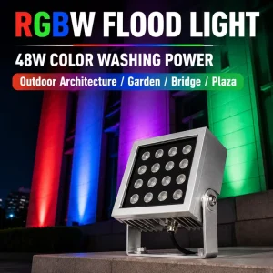 DMX512 48W RGBW LED Spotlight DC24V IP65 6 60 Beam Angle CRI 80 Color Changing Matrix Flood Light for Commercial Facade Resort