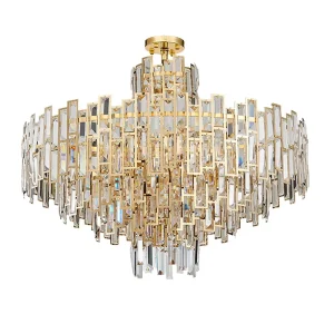DUOMEIJU Luxury Modern Aluminum Crystal Ceiling Pendant Chandelier with Warm White LED Light Gold Finish Dimmable