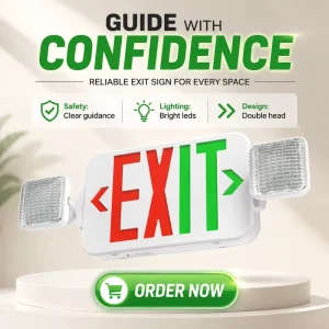 Damp Rated LED Combo Emergency Exit Light Power Failure Detection Single/Double Face Switchable ABS Fire Housing for Commercial