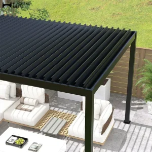 Dark Gray Aluminum Louvered Roof System With Weatherproof Sliding Roof for Outdoor Kitchen Pergola Gazebo Canopy Awning