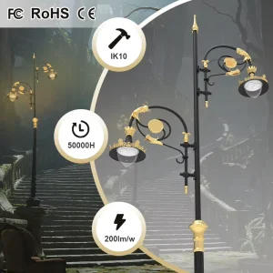 Dawn Electric AC IP66 LED Aluminum Antique European Style Street Lamp Post 2.5M 3.5M Landscape Outdoor Vintage Garden Light
