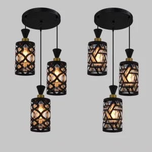 Decor Adjustable Height Modern Chandelier Pendant Light Indoor Black Metal and Glass Hanging Pendant Lamp (672-3 & 673-3)