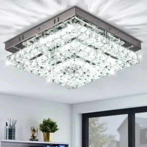 Decor Home Crystal Ceiling Lights Fixtures for Living Room Bedroom Square Chandelier Ceiling Lamp
