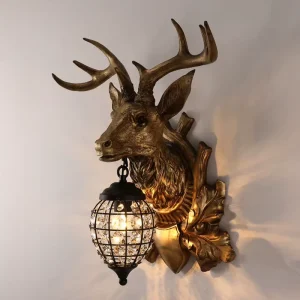 Decorative Country Village Farmhouse Brown Resin Crystal Shade Animal Wall Light for Living Room