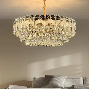 Decorative Fixture Hanging Light Modern Gold Luxury K9 Chrome Crystal Round Chandelier Lighting