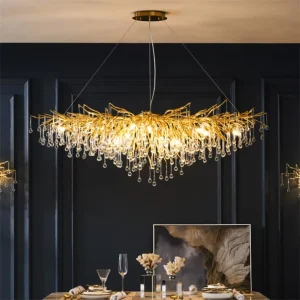 Decorative Gold Tree Branch Raindrop Pendant Lights Crystal Chandeliers Fixtures for Living Room Villa
