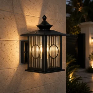 Decorative Outdoor Wall Lantern with Oval Frame and Reeded Glass for Villa Garden Lighting