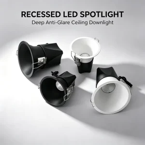 Deep Anti Glare LED Recessed Downlight Narrow Border COB Ceiling Spotlight Round Square for Living Room Villa Project Lighting