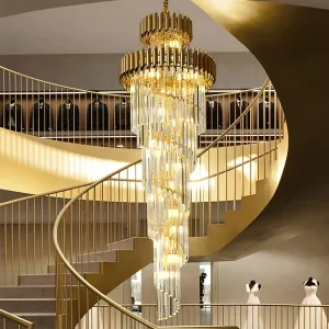Design Long Crystal Light Project Stairs Luxury Customized Pendant Light Modern Hotel Chandelier for High Ceilings