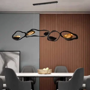 Designer Artistic Restaurant Chandelier Bauhaus Style Minimalist Italian Inspired LED Black Gold Pendant Light
