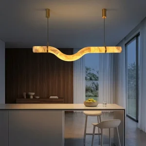 Designer Luxury Simple Small Chandelier Natural Marble Restaurant Bedroom Study Bar Alabaster Hanging Pendant Light