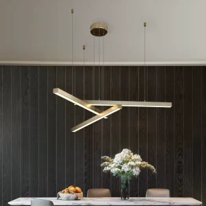 Designer Mile Style 3 Bar Cross Linear LED Chandelier Wire Gold Aluminum Suspension Light Living Dining Room Pendant Lamp
