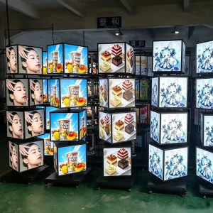Dessert Shop High Brightness Rotary Sign Board Floor Stand Rotating LED Light Box for New Menu Publish Advertising