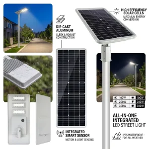 Die Casting Aluminum 3 Years Warranty IP65 Waterproof All in One Solar LED Street Lights