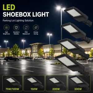 Die-Casting Aluminum IP65 Outdoor LED Shoebox Area Light 130lm/w 75-300W Commercial Street Light with Sensor for Parking Lot Yard