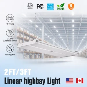 Dimmable 3CCT Tunable 200W 250W 300W LED Linear High Bay Lights Aluminum Body Pendant Warehouse and Garage Light