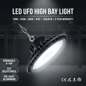 Dimmable IP65 100W 200W 300W LED UFO High Bay Light with Sensor for Warehouse Factory Workshop Lighting