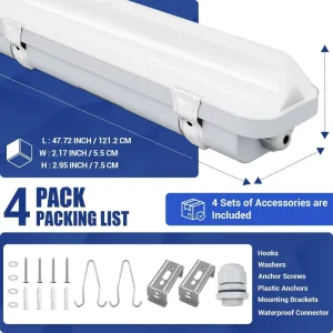 Dimmable IP65 Waterproof LED Tri-proof Light Selectable CCT with 5-Year Warranty Ra80 Garage Vapor-Tight Lamp